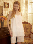 Cotton Camisole Top Slip Top with Lace Trim Undergarment Tops Cotton Cami Adjustable Straps Sleepwear Lounge Wear