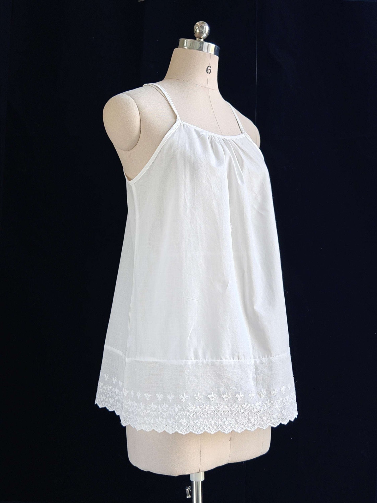 Cotton Camisole Top Slip Top with Lace Trim Undergarment Tops Cotton Cami Adjustable Straps Sleepwear Lounge Wear