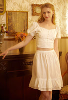 Cotton Petticoat Skirt Half Slip Underskirt Knee Length Skirt Extender Ruffles Retro Style