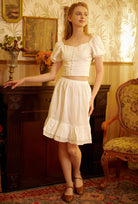 Cotton Petticoat Skirt Half Slip Underskirt Knee Length Skirt Extender Ruffles Retro Style