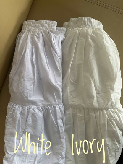 Tiered Pocket Maxi Skirt Cotton White Skirt Long Boho Pleated Skirt Flexible Waistband Versatile and Flattering, Perfect for All Seasons