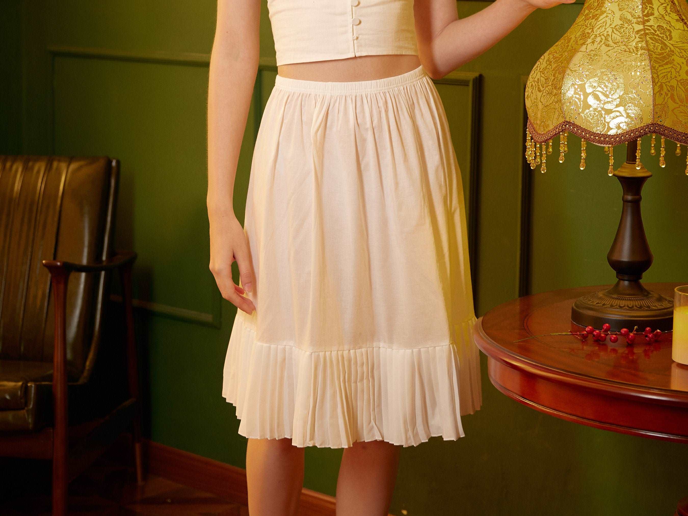 Half Slip Cotton Pleated Skirt Design Petticoat Skirt Extender Unterrock Vintage Inspired Underskirt Ivory Knee Length Elastic Waistband