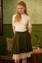 Skirt Extender Cotton White Petticoat with Lace Trim Half Slip Underskirt Ivory Knee Length