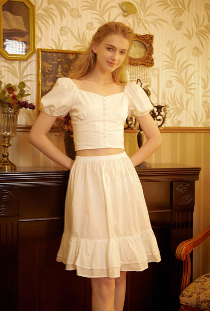 Cotton Petticoat Skirt Half Slip Underskirt Knee Length Skirt Extender Ruffles Retro Style