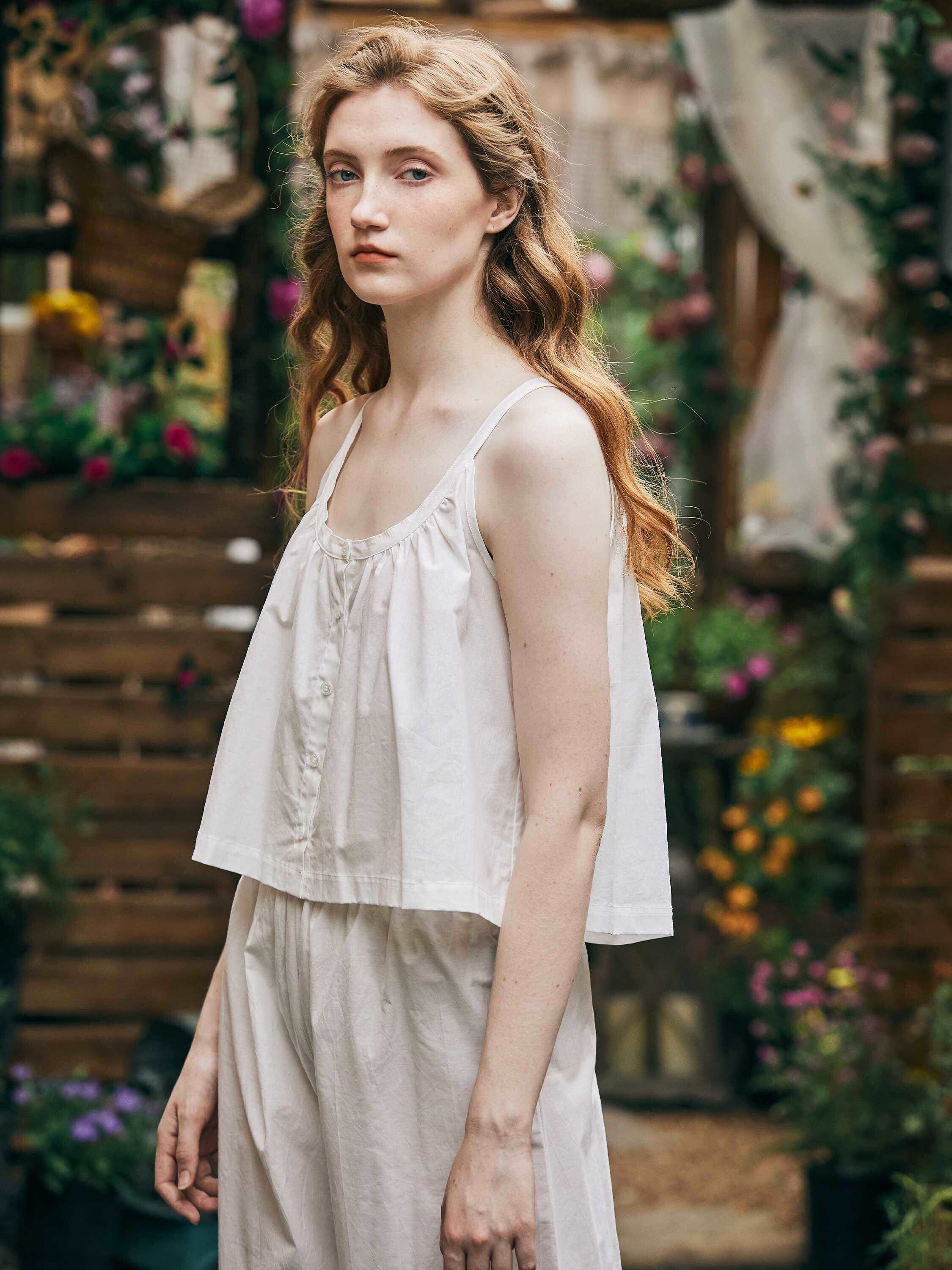 Organic Cotton Crop Top Sleeveless Women Summer White Top Blouse Tank Cropped Swing Tank Cotton Shirt Ivory Cami