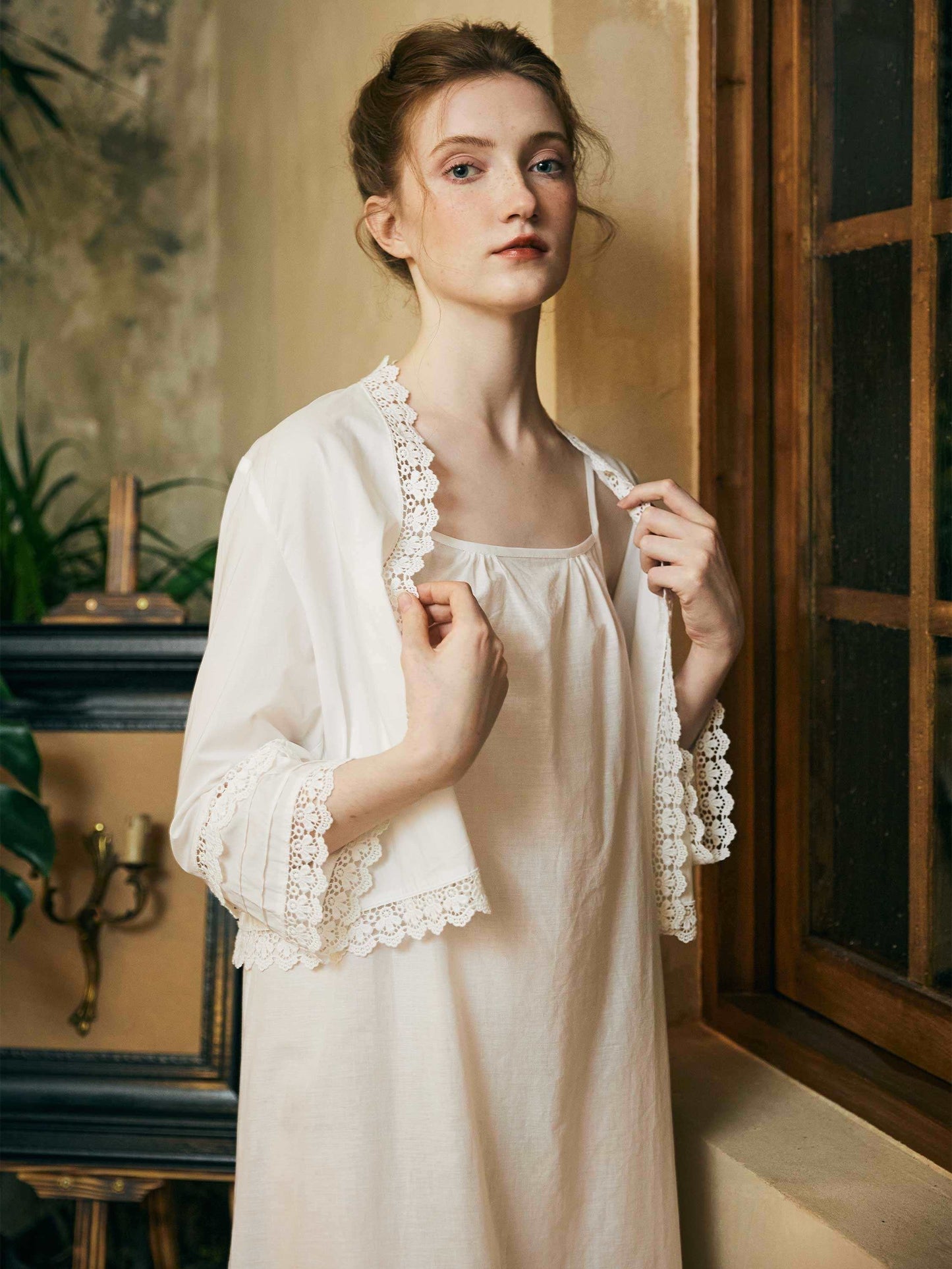 100% Cotton Victorian-Inspired Bed Jacket - Vintage Style with Lace and Embroidery - Perfect Over Nightgowns - Elegant Cotton Cardigan Top