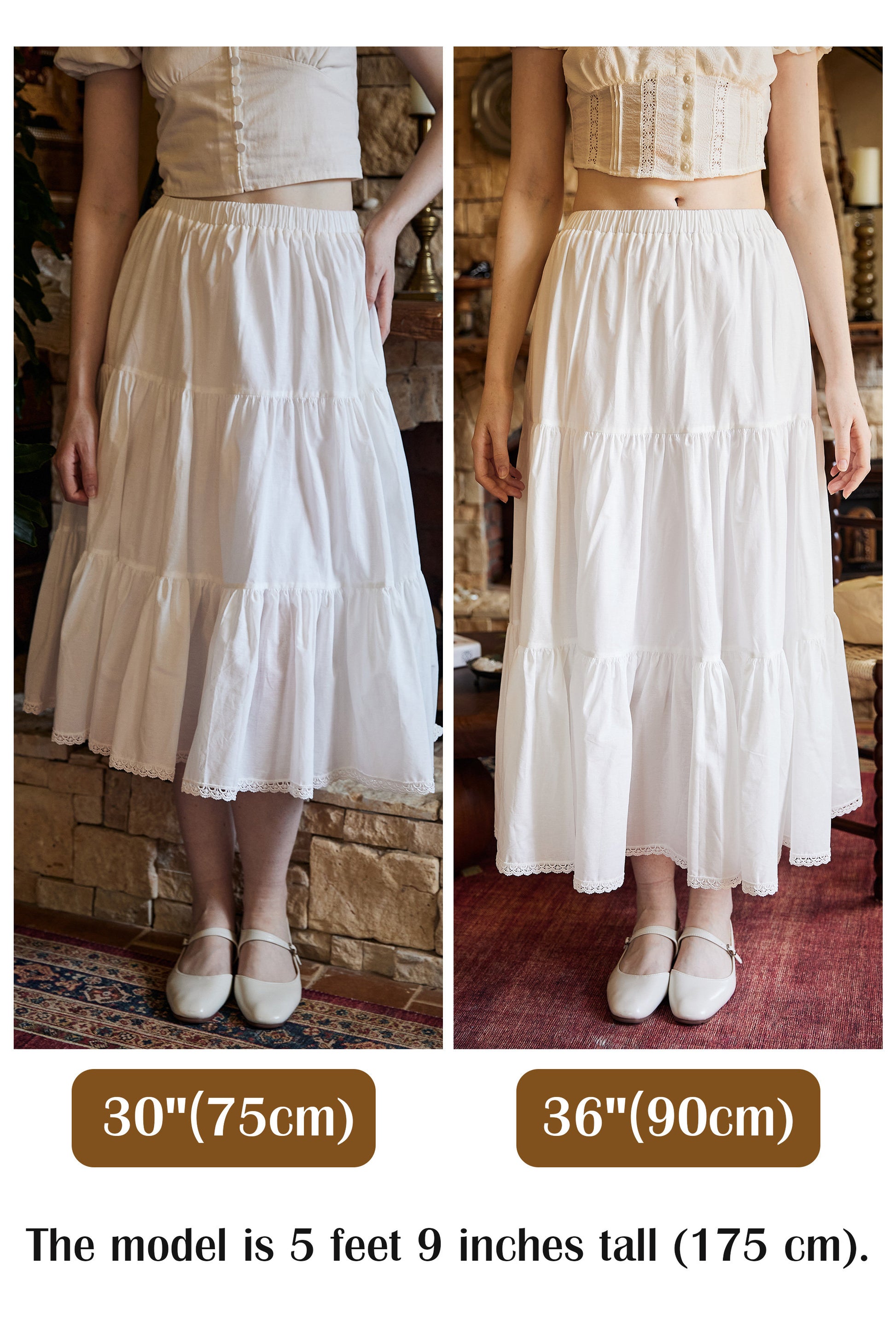 Tiered Pocket Maxi Skirt White Cotton Skirt Long Boho Black Pleated Tea Length Skirt Flexible Waistband Petticoat Midi Skirt Lace Trim