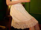 Skirt Extender Cotton White Petticoat with Lace Trim Half Slip Underskirt Ivory Knee Length