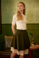 Skirt Extender Cotton White Petticoat with Lace Trim Half Slip Underskirt Ivory Knee Length