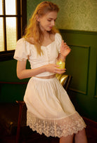 Skirt Extender Cotton White Petticoat with Lace Trim Half Slip Underskirt Ivory Knee Length