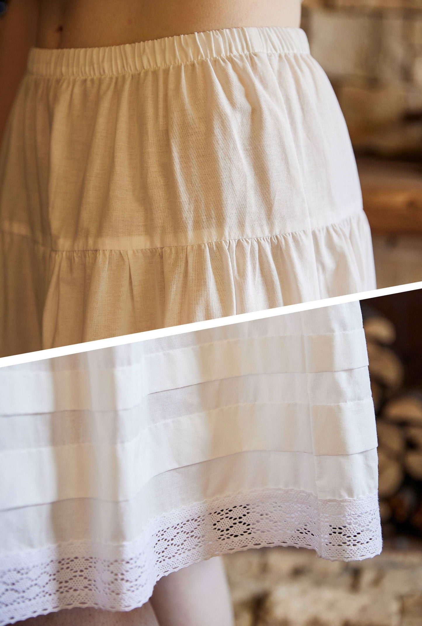 Cotton Victorian Style Skirt White Petticoat Slip Lace Edged Underskirt White Skirt Calf Length Petticoat Skirt