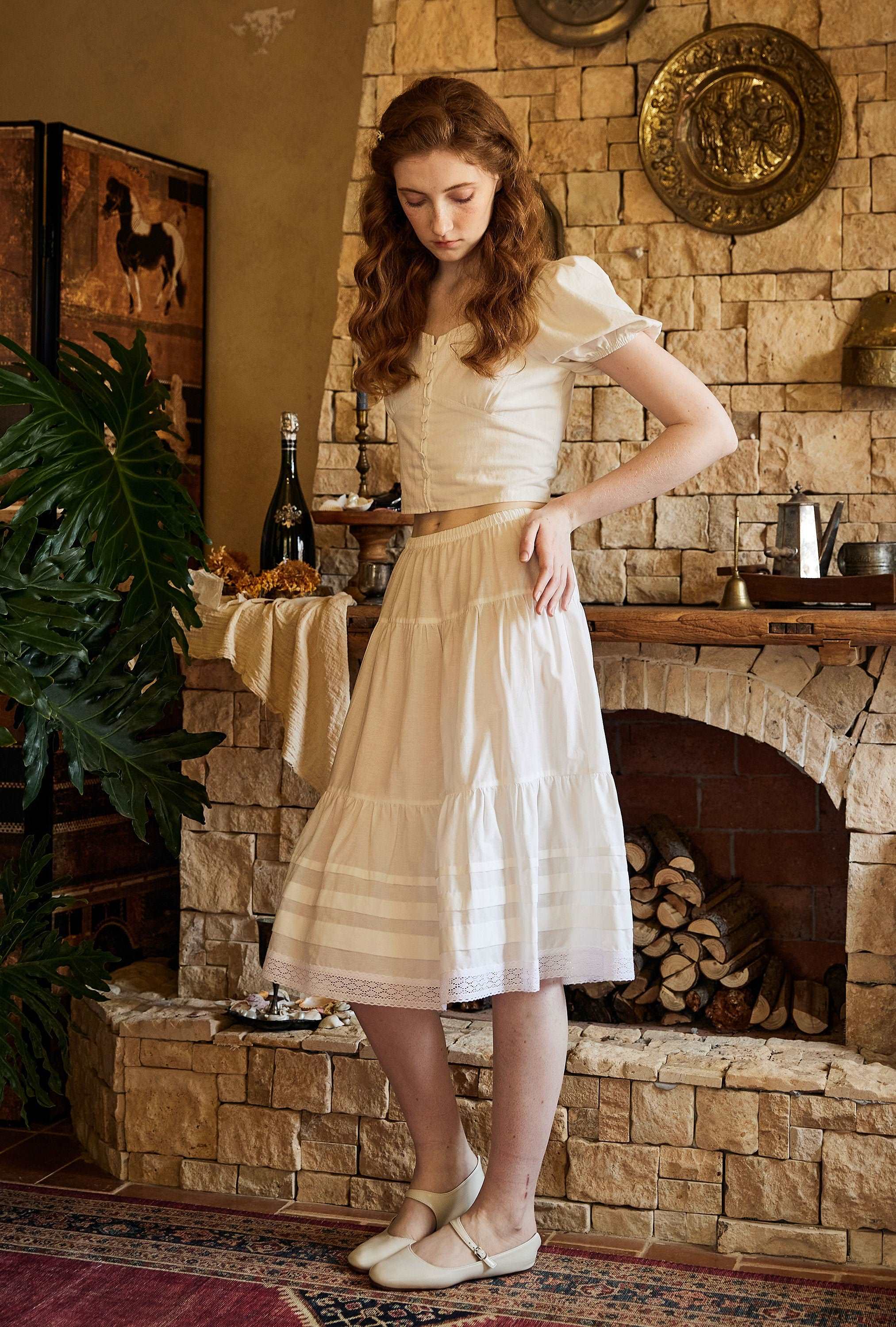 Cotton Victorian Style Skirt White Petticoat Slip Lace Edged Underskirt White Skirt Calf Length Petticoat Skirt