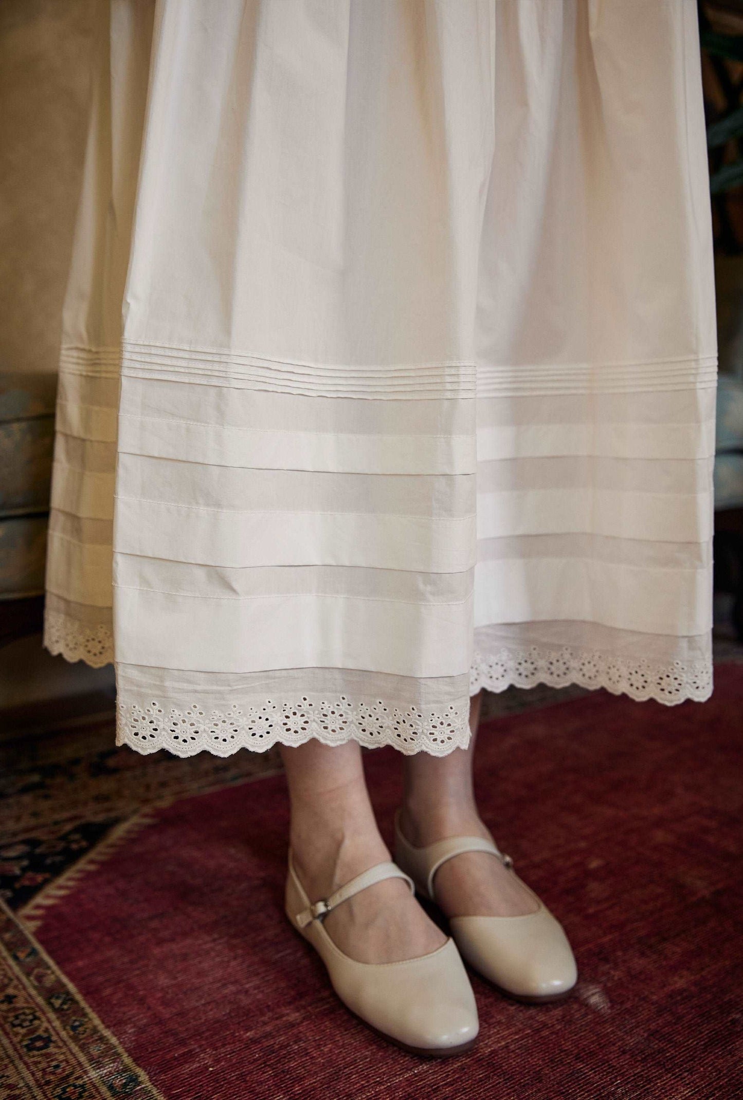 Cotton Victorian Style Long Skirt White Petticoat Slip Lace Edged Underskirt Tiered Skirt Ankle Length Petticoat Skirt