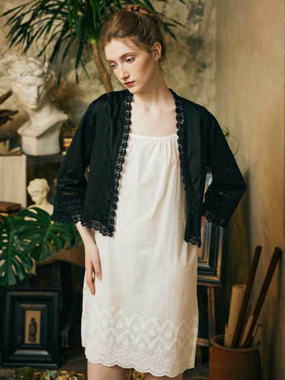 100% Cotton Victorian-Inspired Bed Jacket - Vintage Style with Lace and Embroidery - Perfect Over Nightgowns - Elegant Cotton Cardigan Top