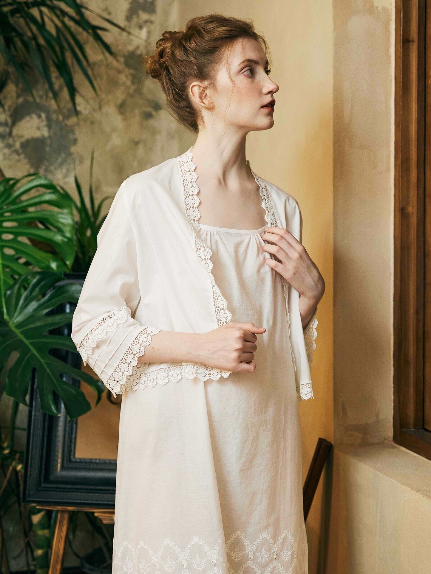 100% Cotton Victorian-Inspired Bed Jacket - Vintage Style with Lace and Embroidery - Perfect Over Nightgowns - Elegant Cotton Cardigan Top