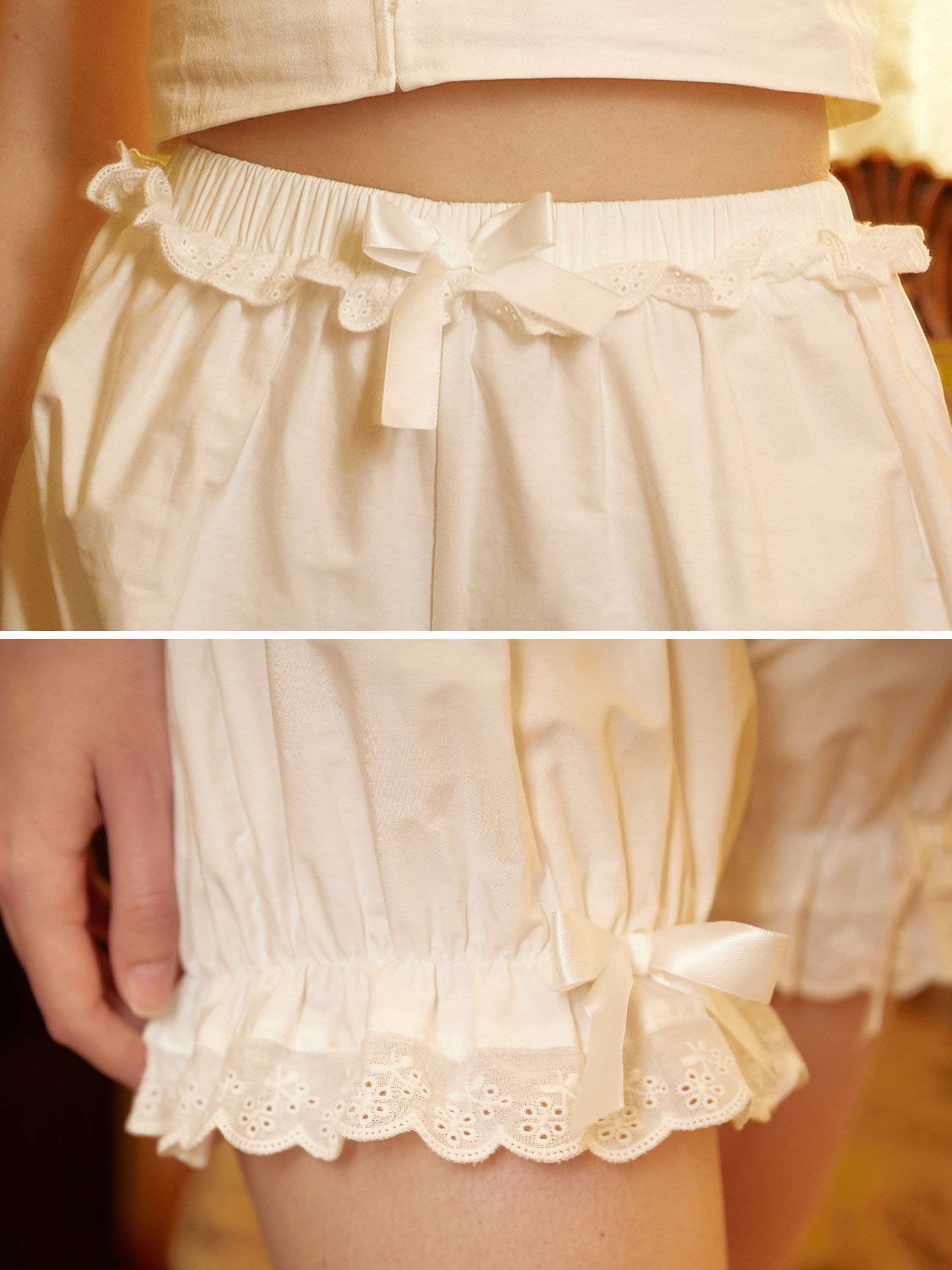 Cotton Bloomers Women Bloomer Shorts Pantaloons Victorian Bloomers Summer Shorts Pettipants Lace Trim With Bows