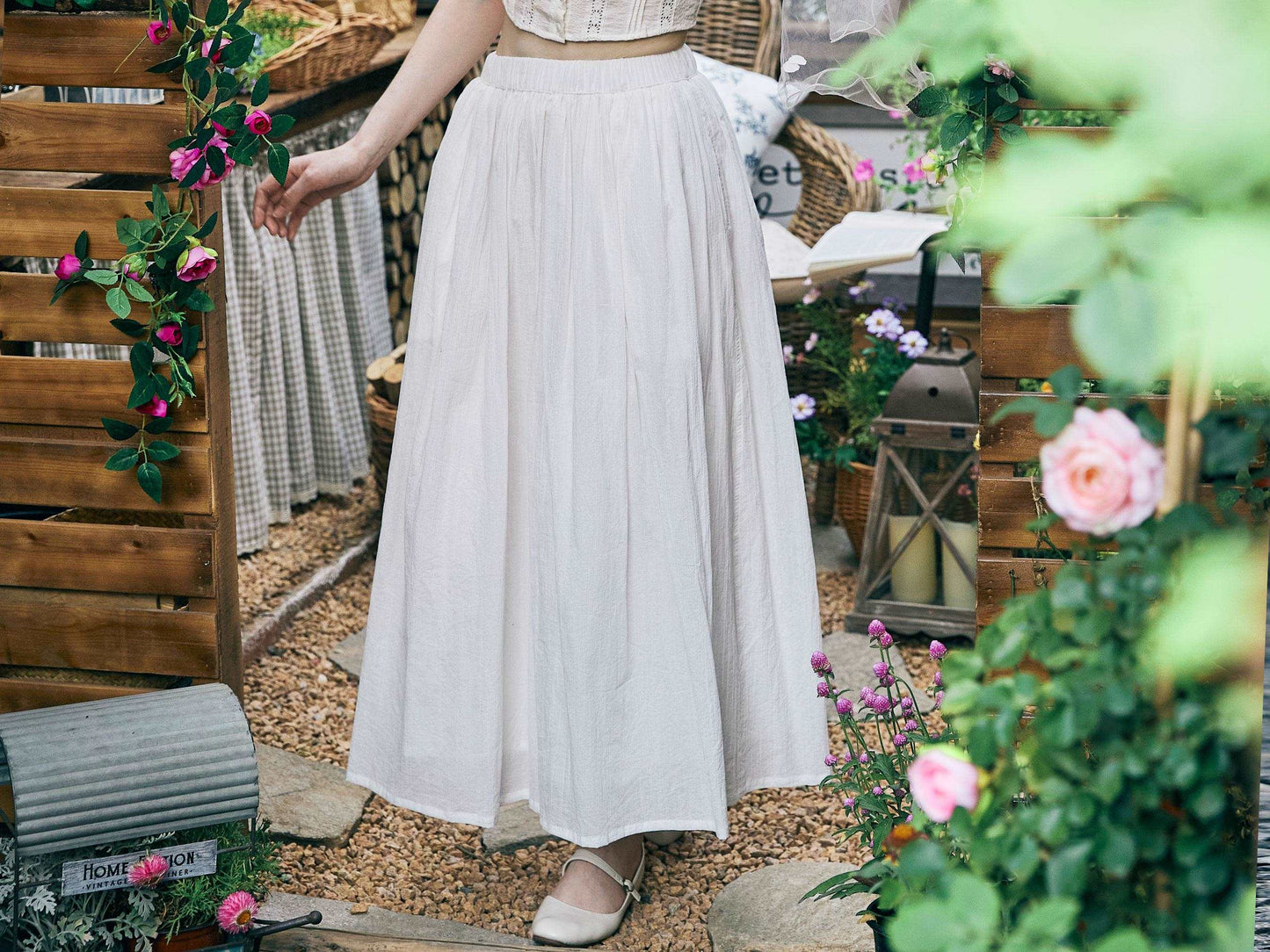 Cotton Skirt Long White Maxi Skirt Midi skirt with Pockets Beige or Cream Skirt With Lining Flexible Waistband