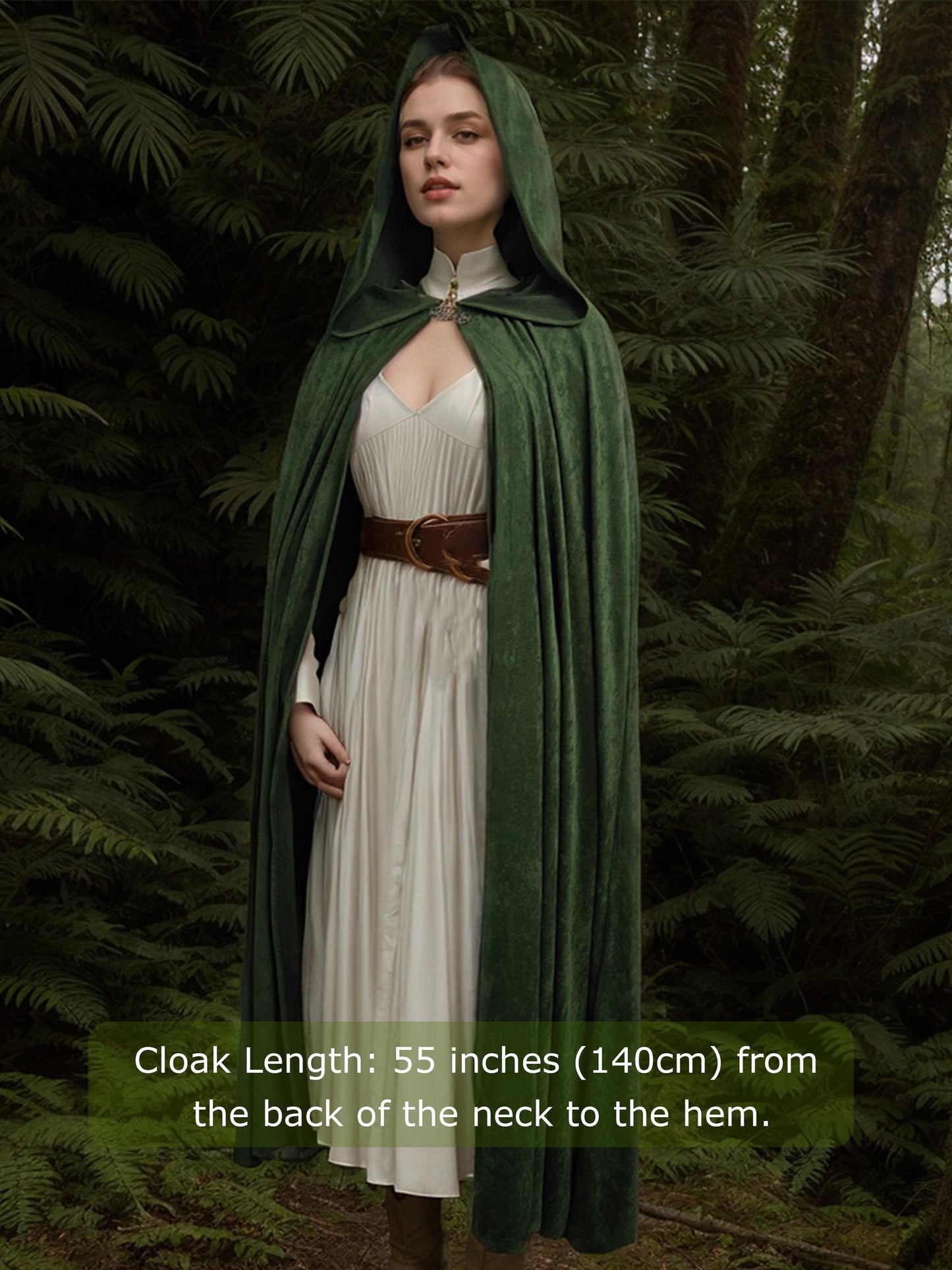 Medieval Cloak Green Hooded Cloak Faux Suede Cape Renaissance Cloak Fantasy Cloaks Elven Cloak Costume