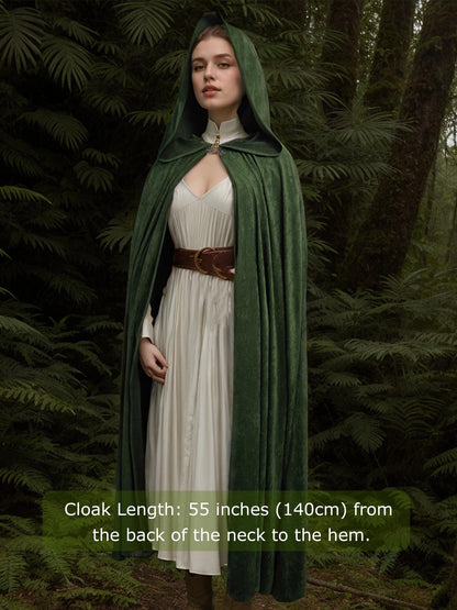 Medieval Cloak Green Hooded Cloak Faux Suede Cape Renaissance Cloak Fantasy Cloaks Elven Cloak Costume