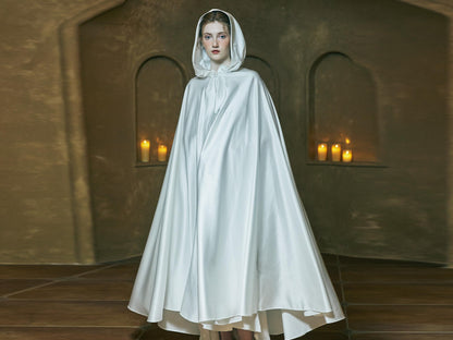 Satin Cloak Hooded Cape White Cloak Wedding Cloak Bride Full Length Black Cape Medieval Cape Halloween Cloak