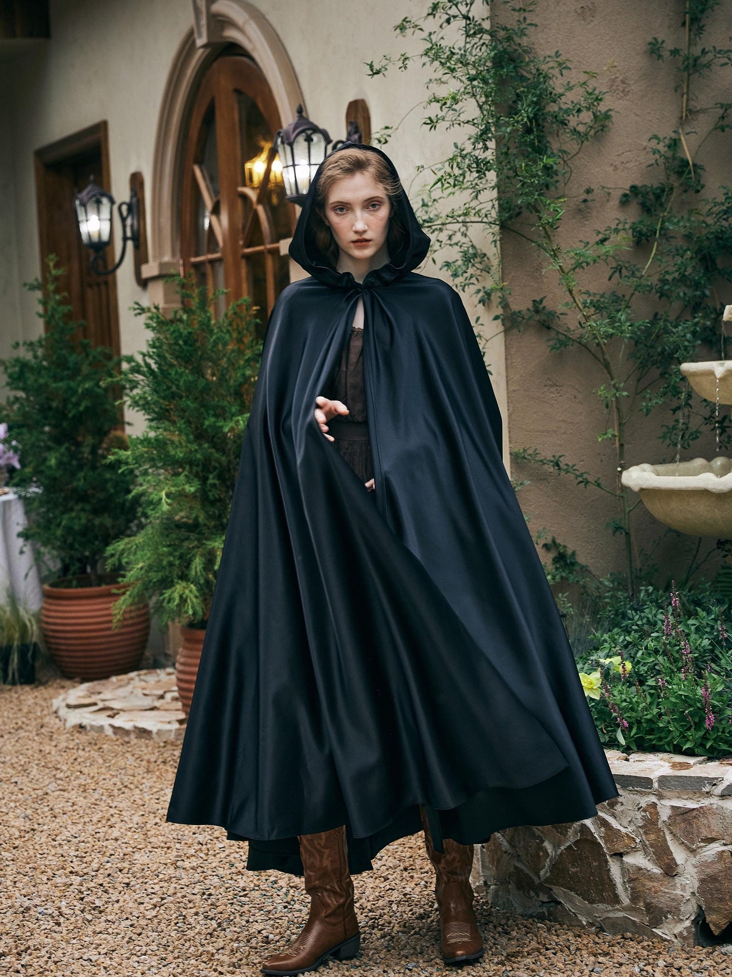 Satin Cloak Hooded Cape White Cloak Wedding Cloak Bride Full Length Black Cape Medieval Cape Halloween Cloak