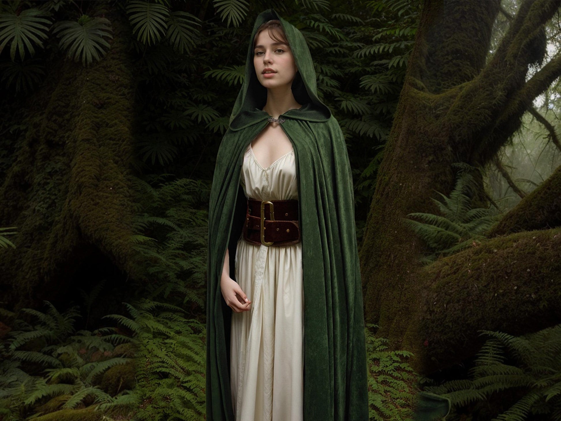 Medieval Cloak Green Hooded Cloak Faux Suede Cape Renaissance Cloak Fantasy Cloaks Elven Cloak Costume