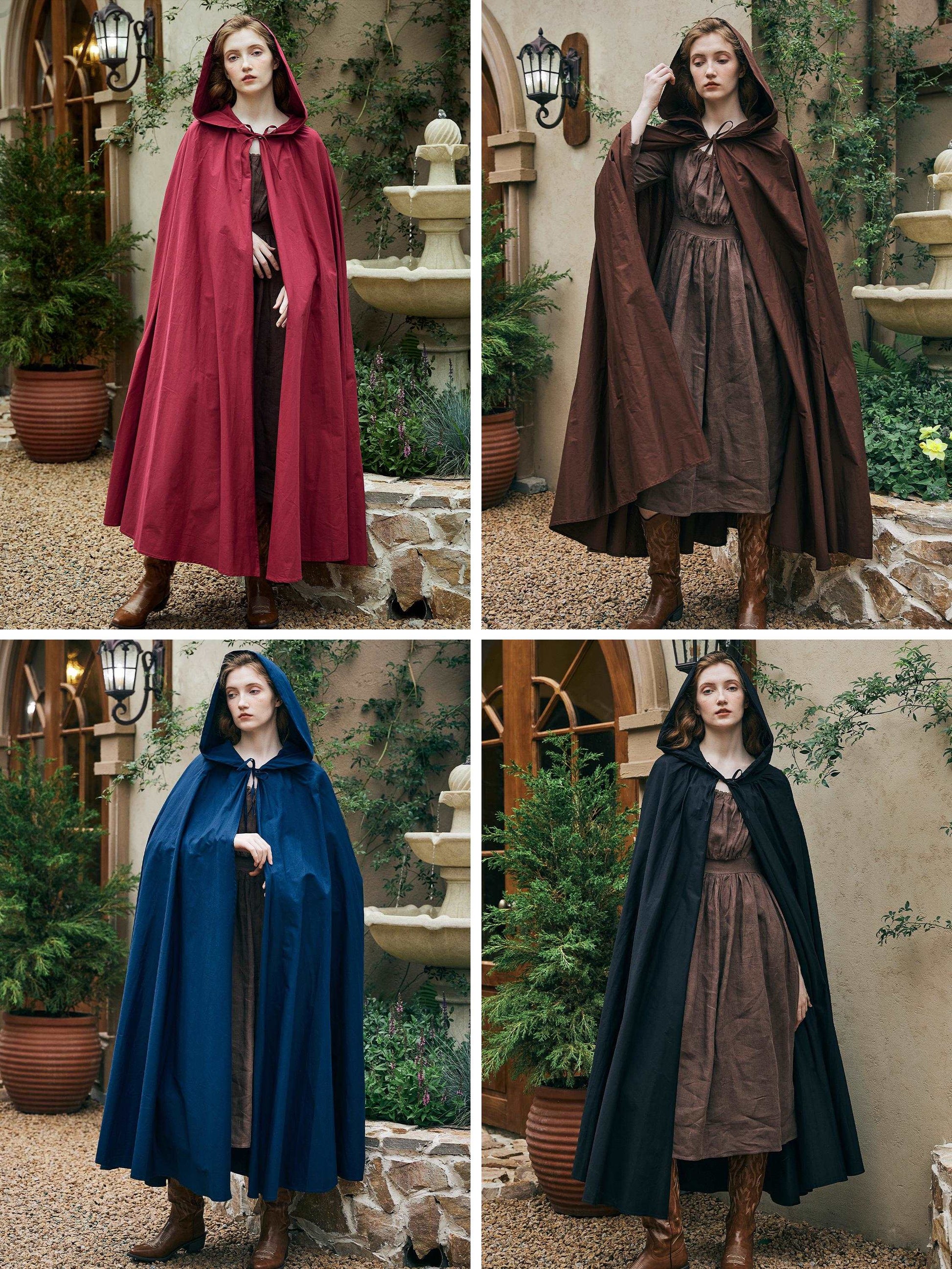 Medieval Cloak Hooded Cloak Full Circle Lightweight Cotton Robe Elf Cloak Ren Faire Costume Cosplay Cloaks for Halloween