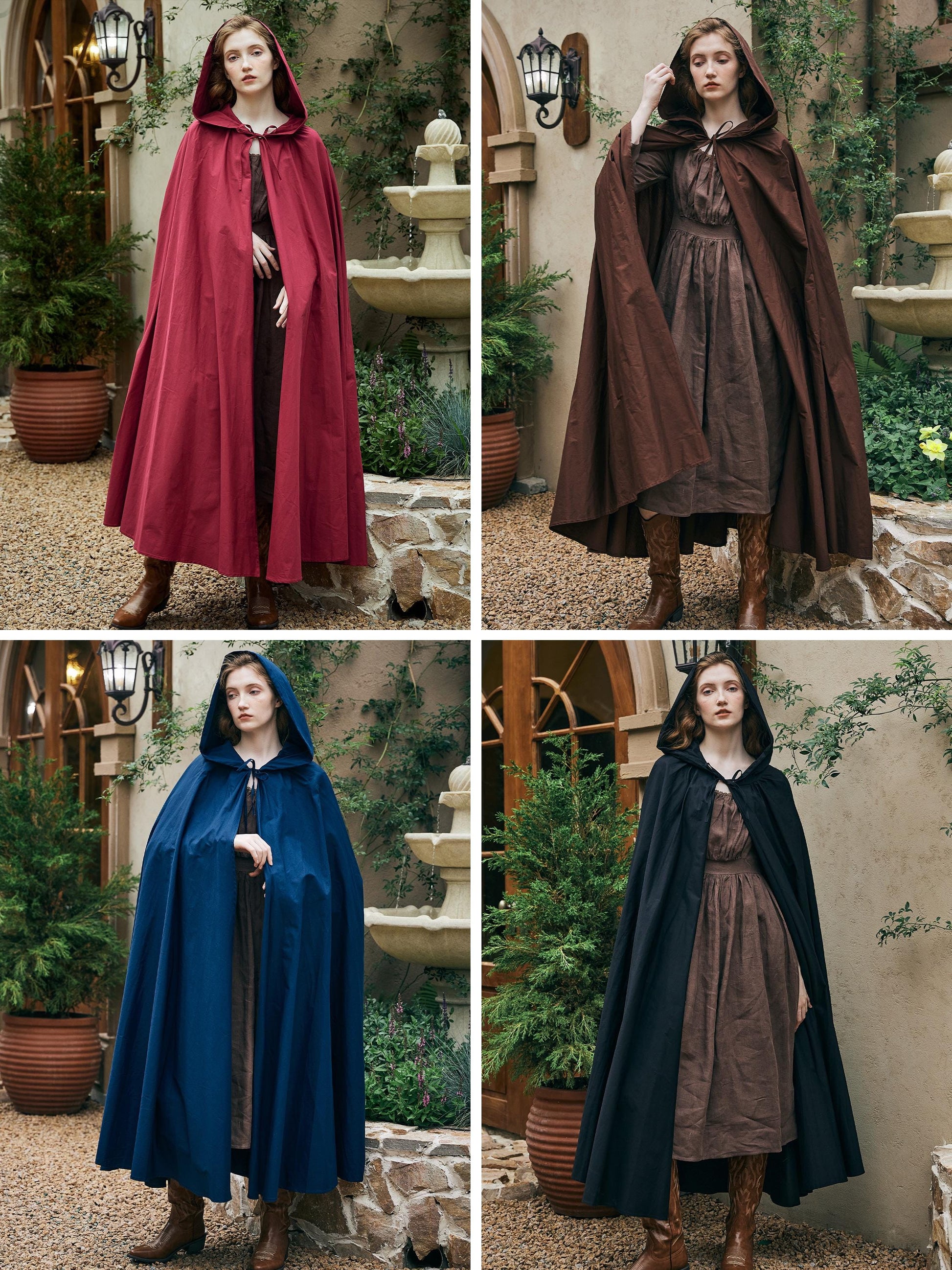 Medieval Cloak Hooded Cloak Full Circle Lightweight Cotton Robe Elf Cloak Ren Faire Costume Cosplay Cloaks for Halloween