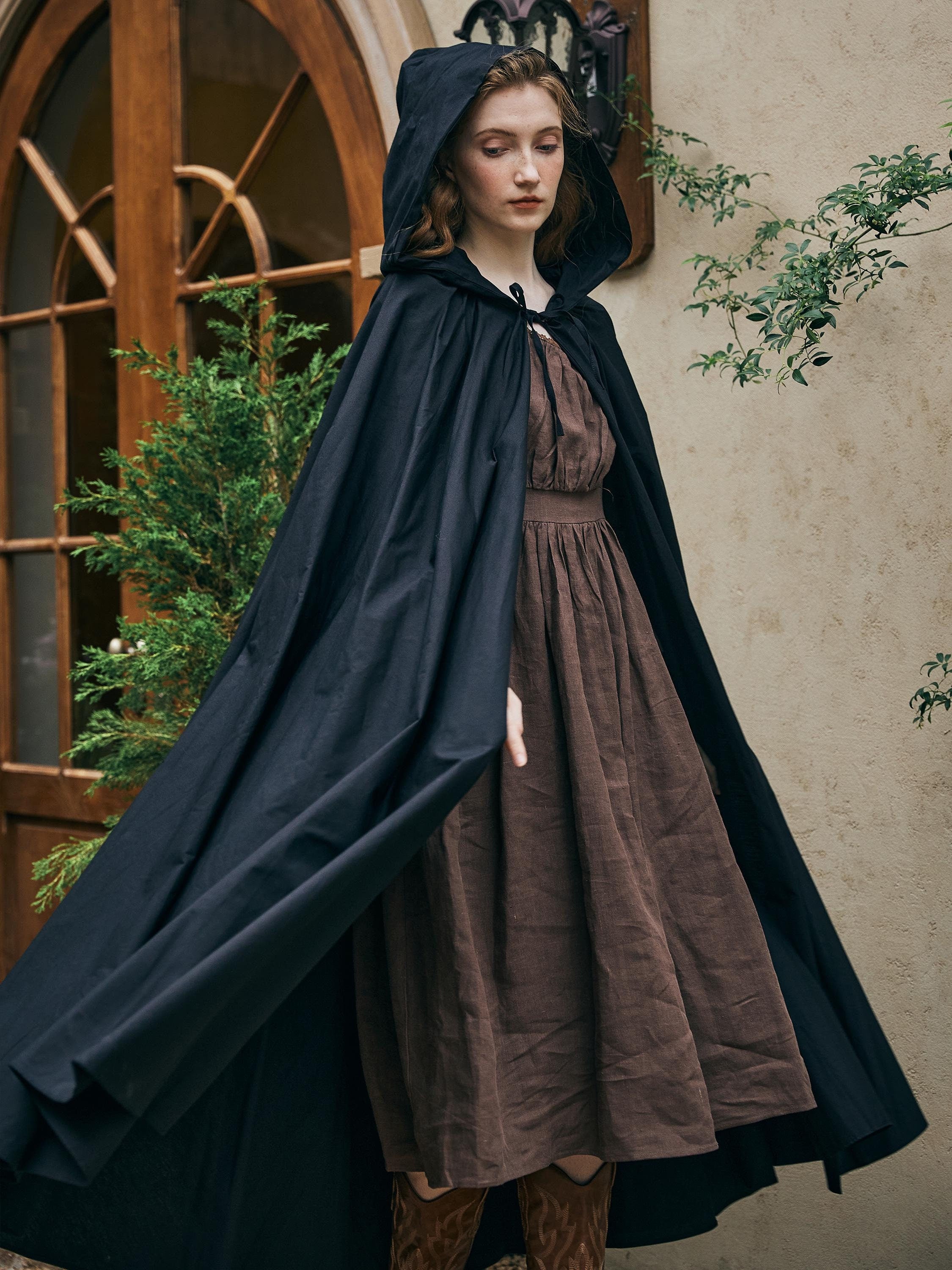 Medieval Cloak Hooded Cloak Full Circle Lightweight Cotton Robe Elf Cloak Ren Faire Costume Cosplay Cloaks for Halloween