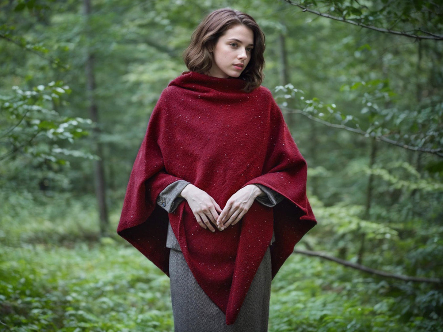 Knit Wool Poncho Womens Wool Cape Tweed Speckled Wool Blend Wrap Ruana Wool Shawl