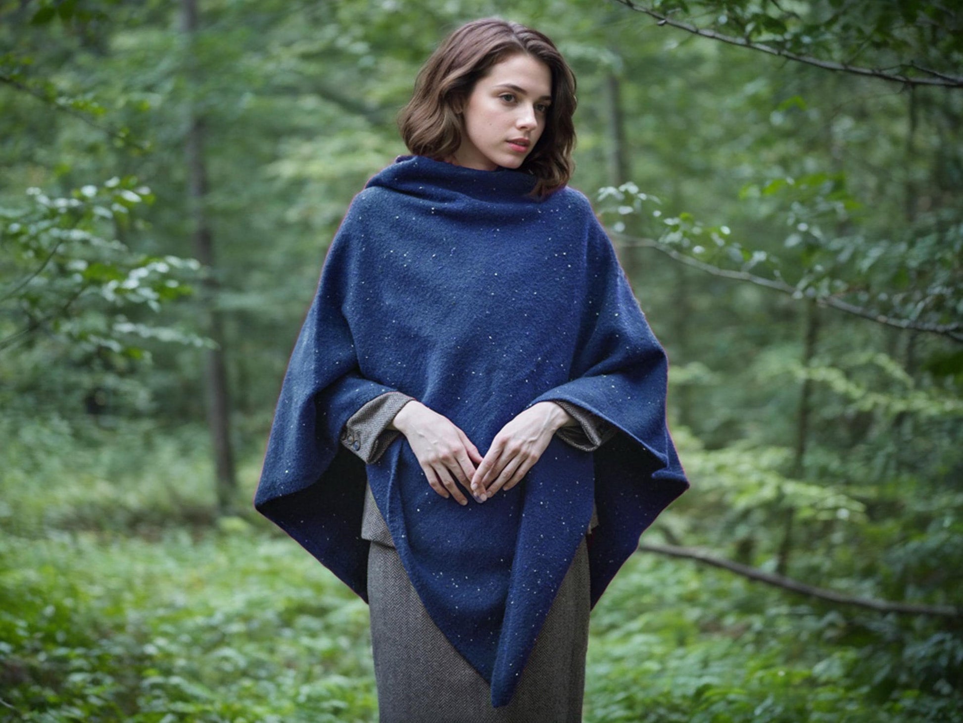 Knit Wool Poncho Womens Wool Cape Tweed Speckled Wool Blend Wrap Ruana Wool Shawl