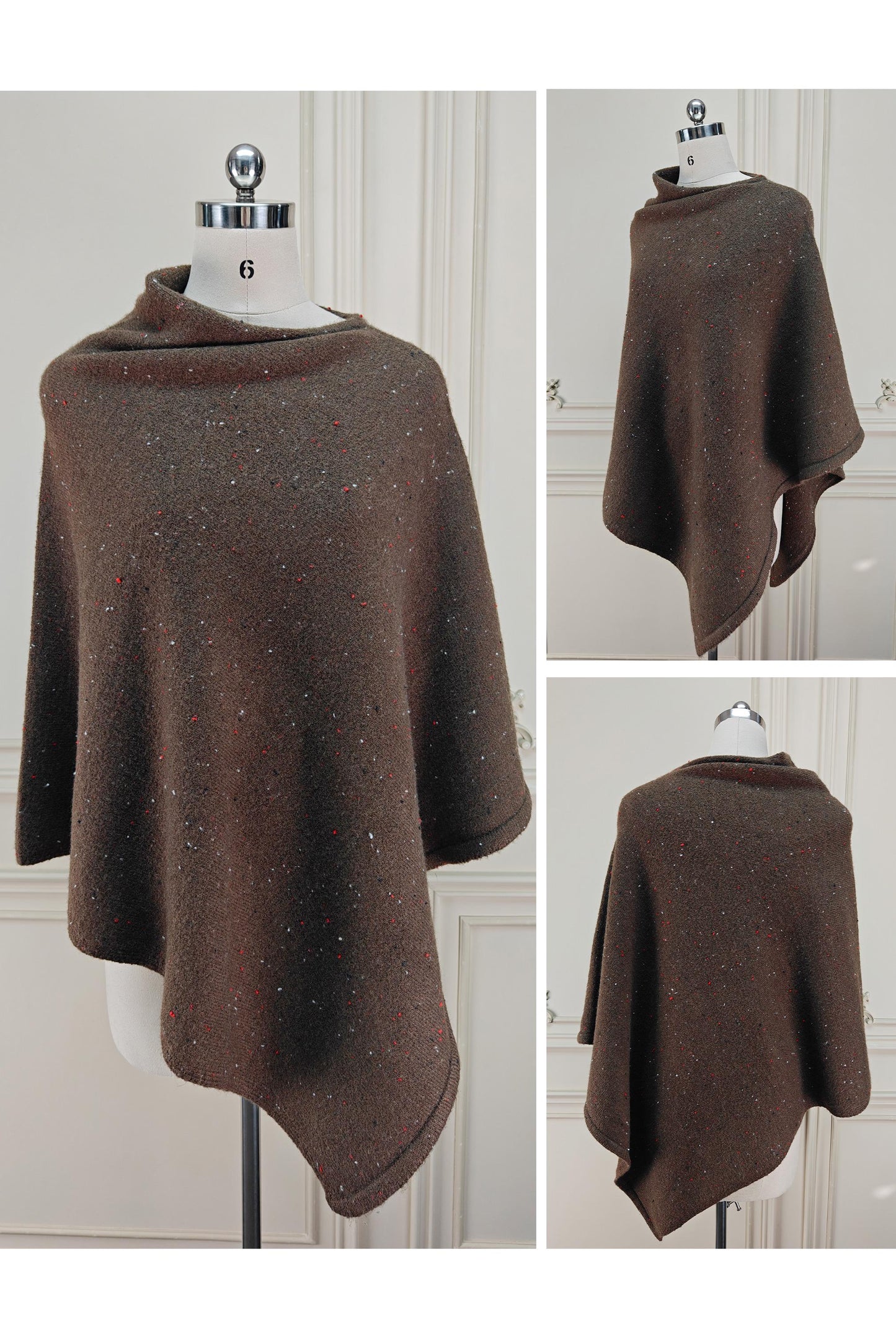 Knit Wool Poncho Womens Wool Cape Tweed Speckled Wool Blend Wrap Ruana Wool Shawl