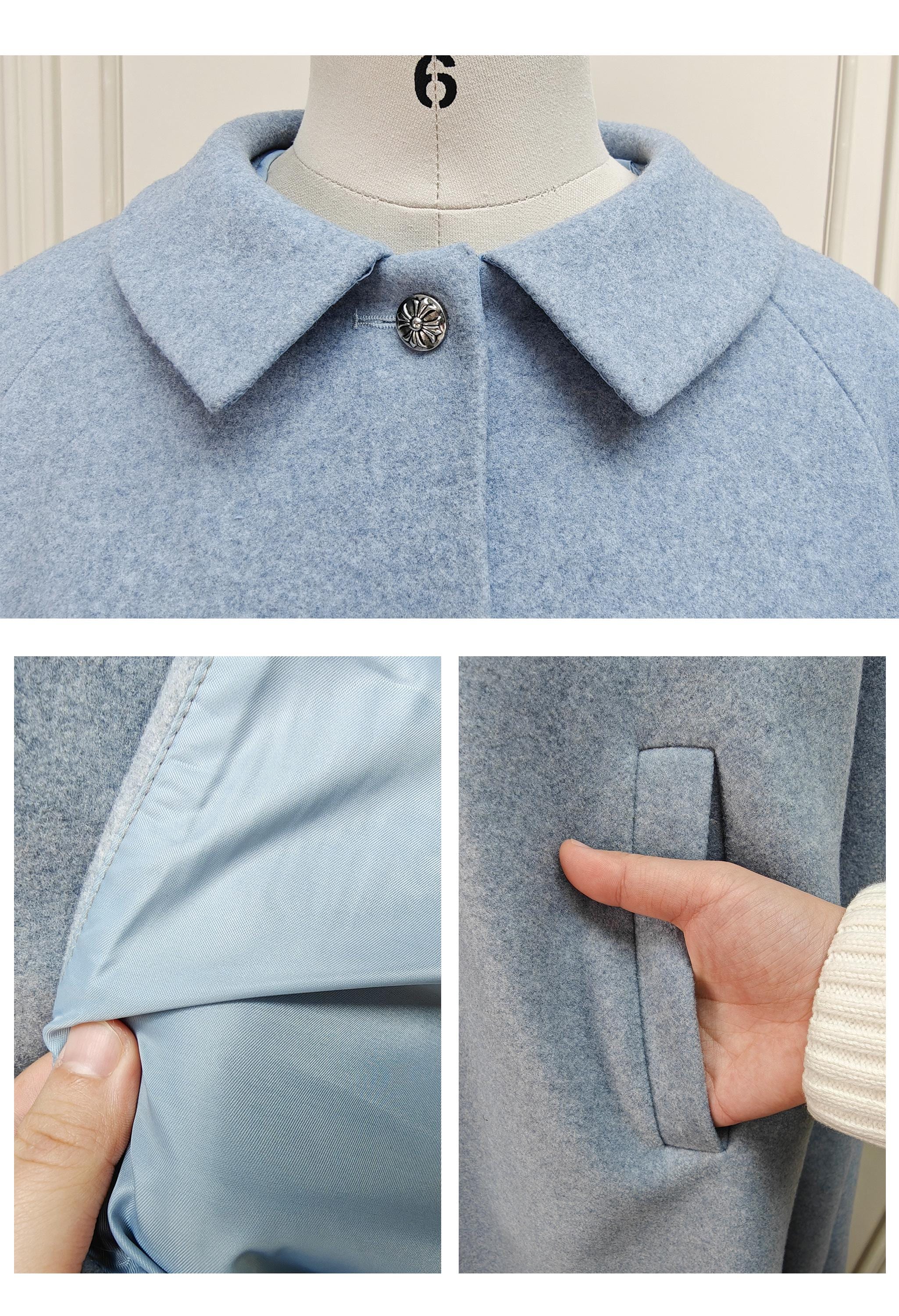 Wool Blend Cape Coat Vintage Style Long Winter Cape for Woman With Pockets Blue S/M/L/XL