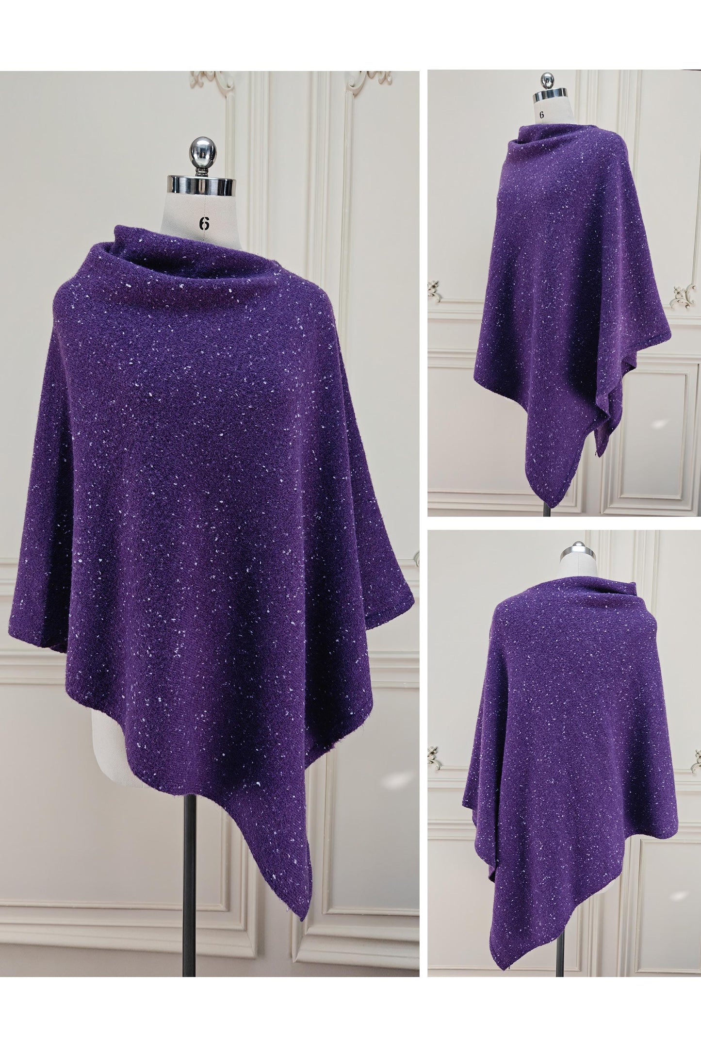 Knit Wool Poncho Womens Wool Cape Tweed Speckled Wool Blend Wrap Ruana Wool Shawl