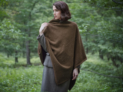 Knit Wool Poncho Womens Wool Cape Tweed Speckled Wool Blend Wrap Ruana Wool Shawl