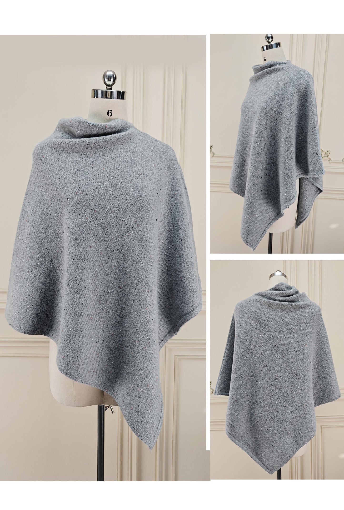 Knit Wool Poncho Womens Wool Cape Tweed Speckled Wool Blend Wrap Ruana Wool Shawl