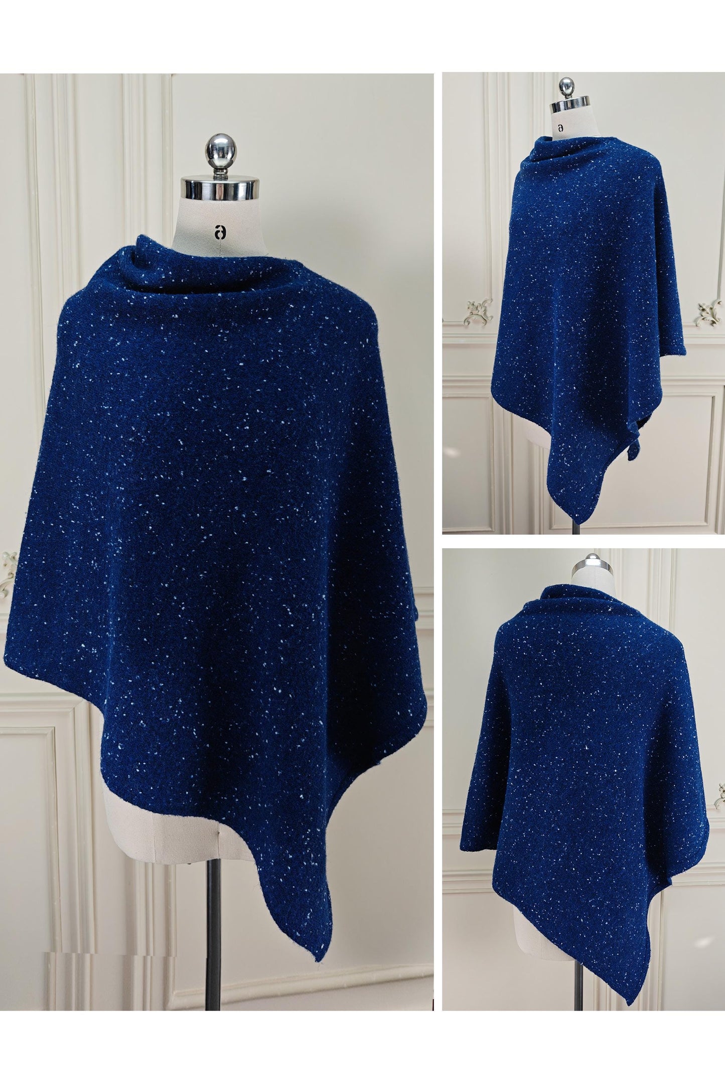 Knit Wool Poncho Womens Wool Cape Tweed Speckled Wool Blend Wrap Ruana Wool Shawl