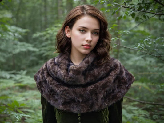 Faux Fur Cowl Outlander Inspired Medieval Warp Brown Vintage Style Cape Shoulder Warmer Scarf