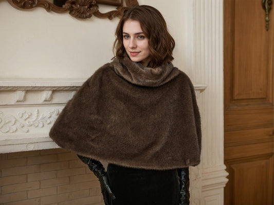 Faux Fur Poncho Medieval Fur Warp Brown Coat Jacket Pullover Shawls Wraps Capes Vintage Style Capelet Shoulder Warmer