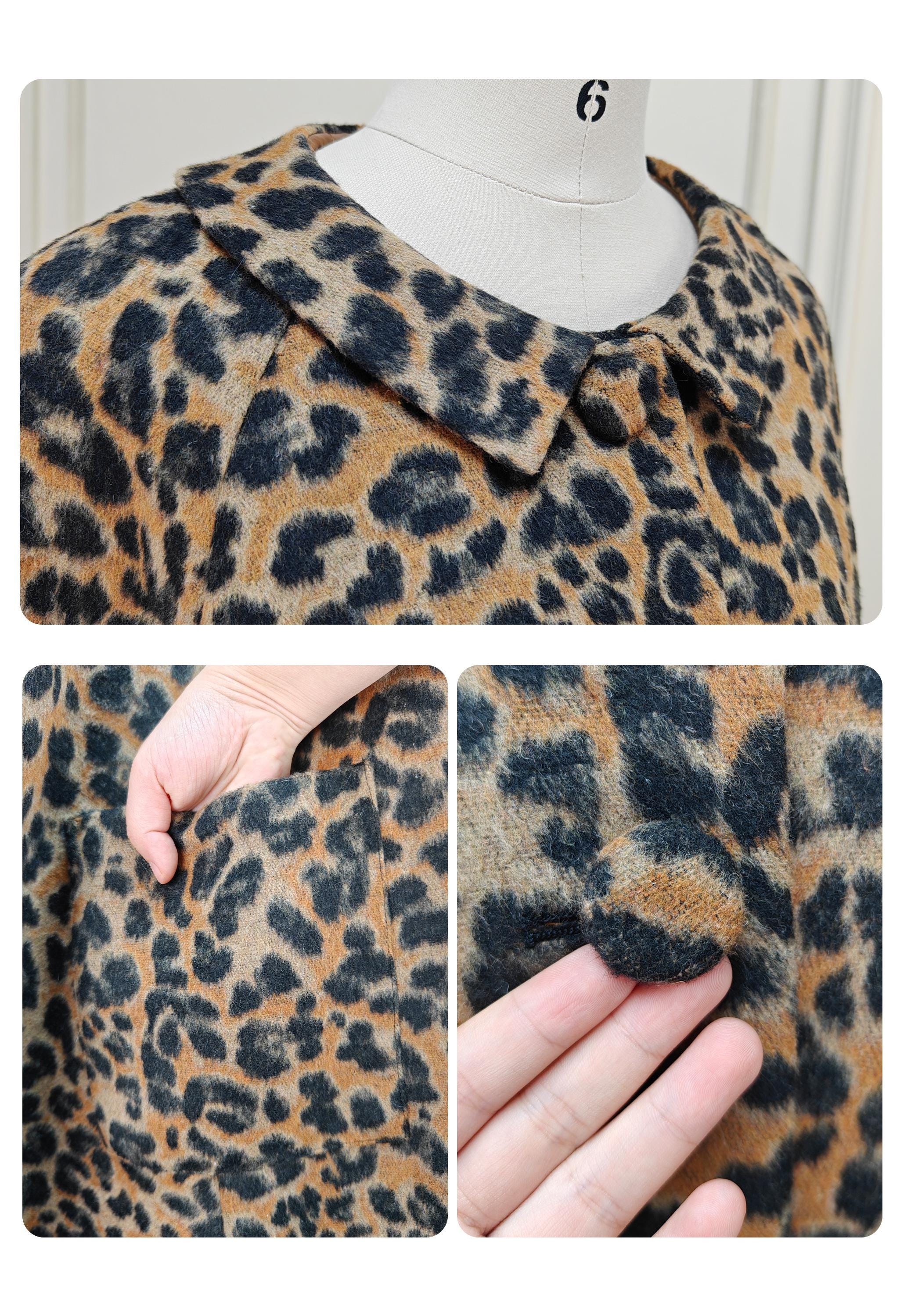 Wool Cape Coat Beige Wool Blend Vintage Style Winter Cape for Woman Wool Poncho Leopard Cape With Pockets S/M/L/XL Check Plaid Coat