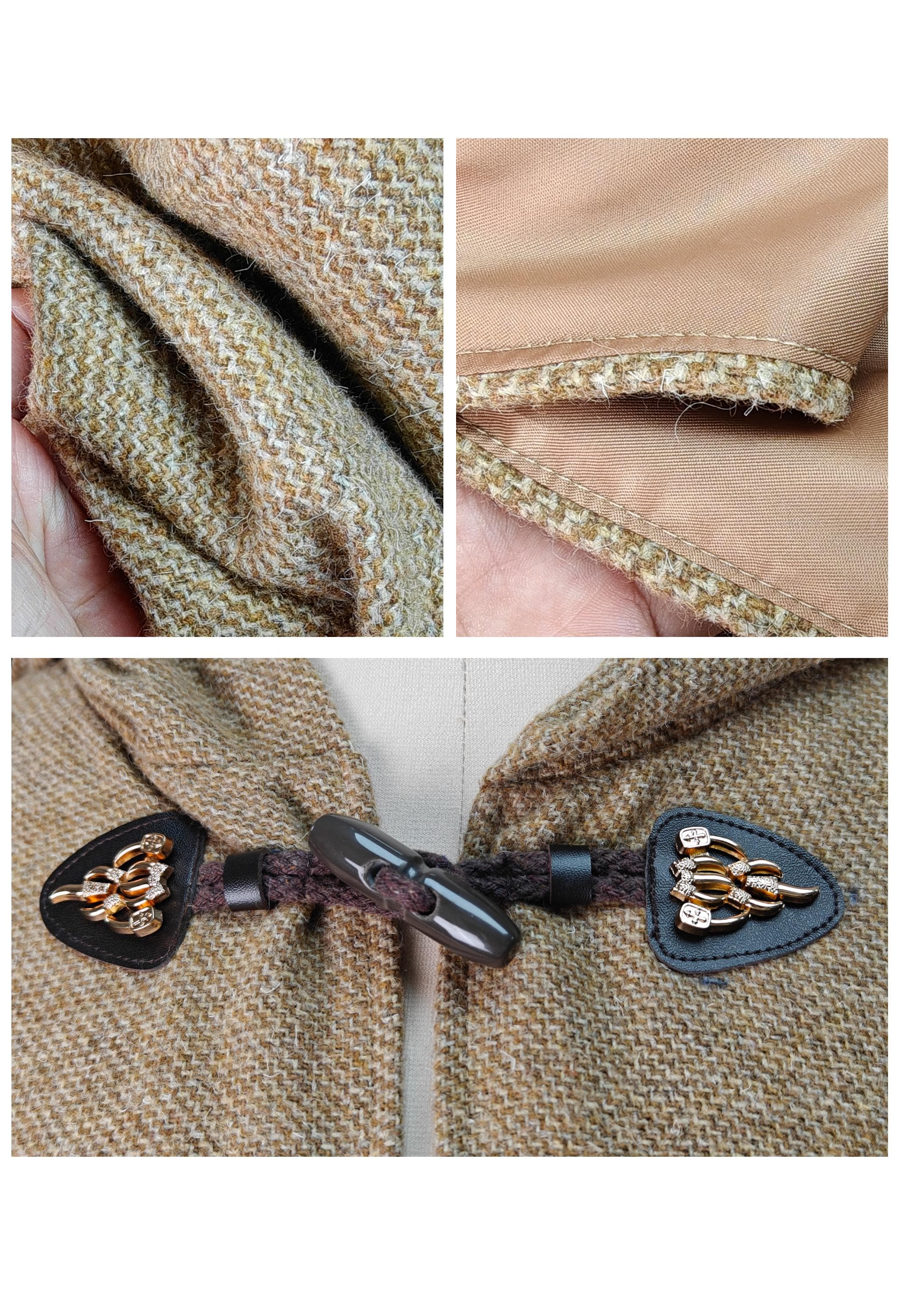 Wool Winter Cloak Wool Weave Hooded Cape Vintage Inspired Wool Tweed Beige Long Medieval Cloak With Horn Buttons