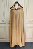 Wool Winter Cloak Wool Weave Hooded Cape Vintage Inspired Wool Tweed Beige Long Medieval Cloak With Horn Buttons