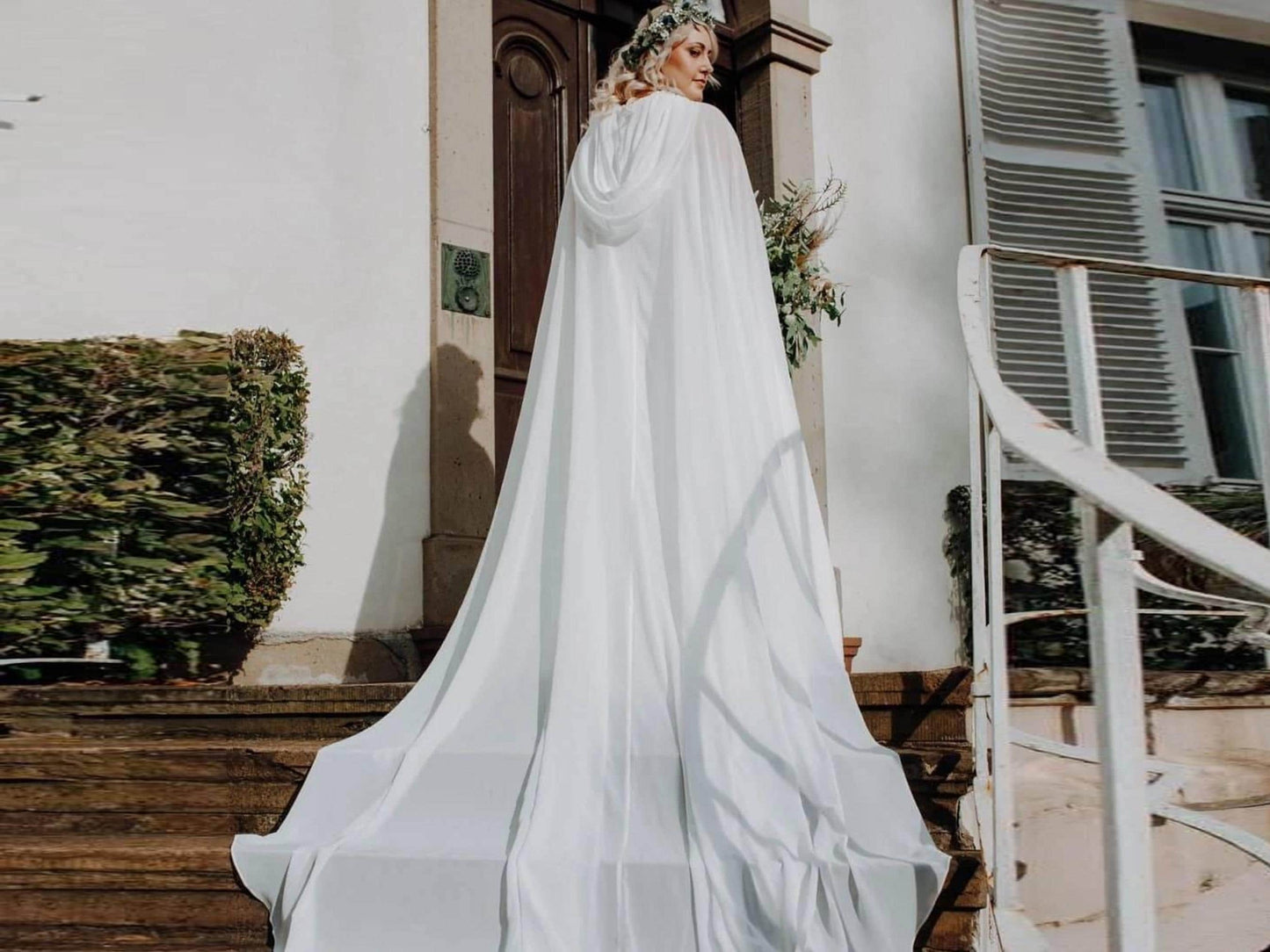 Wedding Cloak Bridal Medieval Long Chiffon Cloak White Chiffon Cape White bridal Cape Wedding Cape Ivory/White Cape