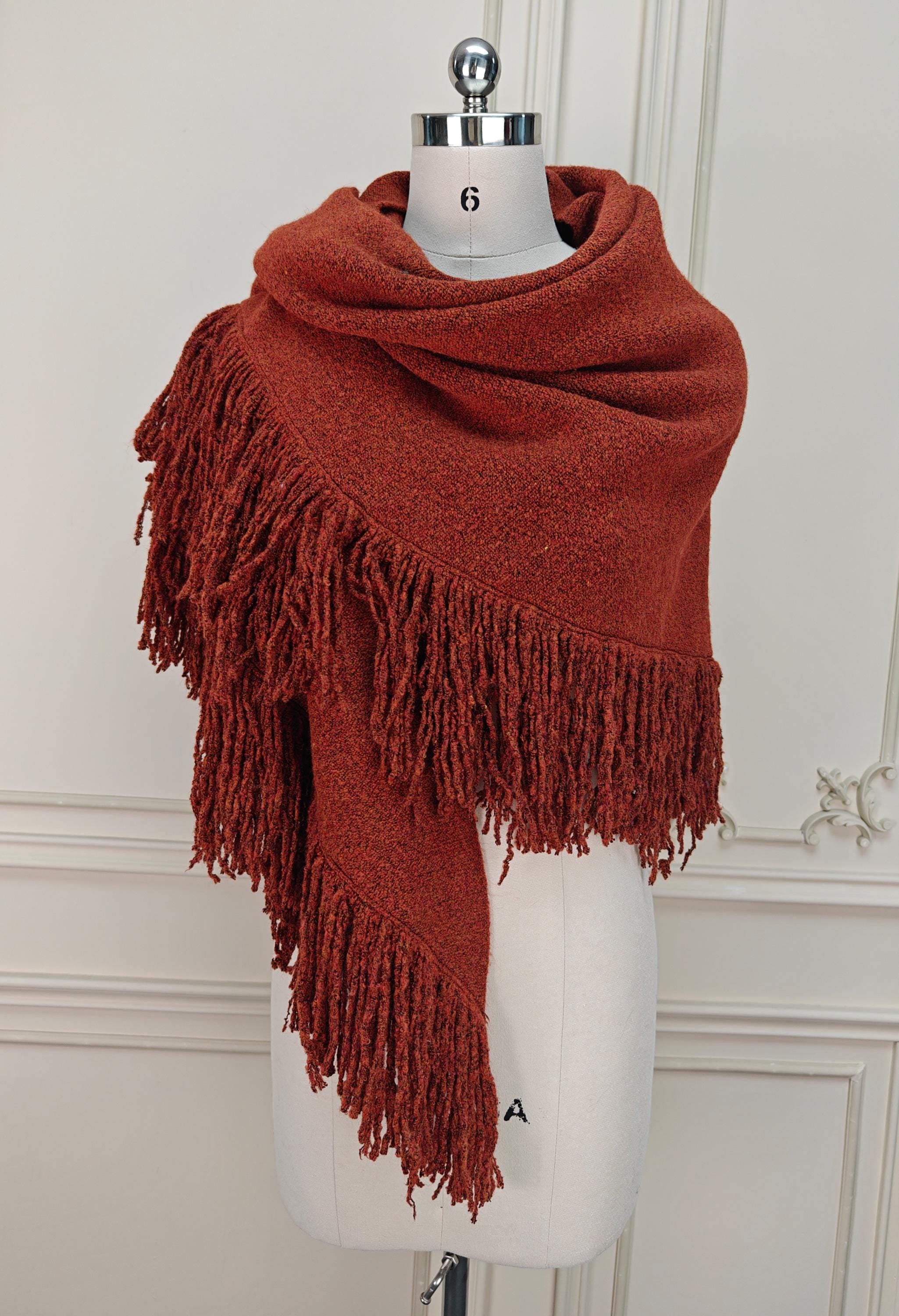 Shawl Warp Wool Blend Knitted Fringed Evening Wrap Red Triangle Thick Shawl Winter Wedding Shawl Bridal Cover Up