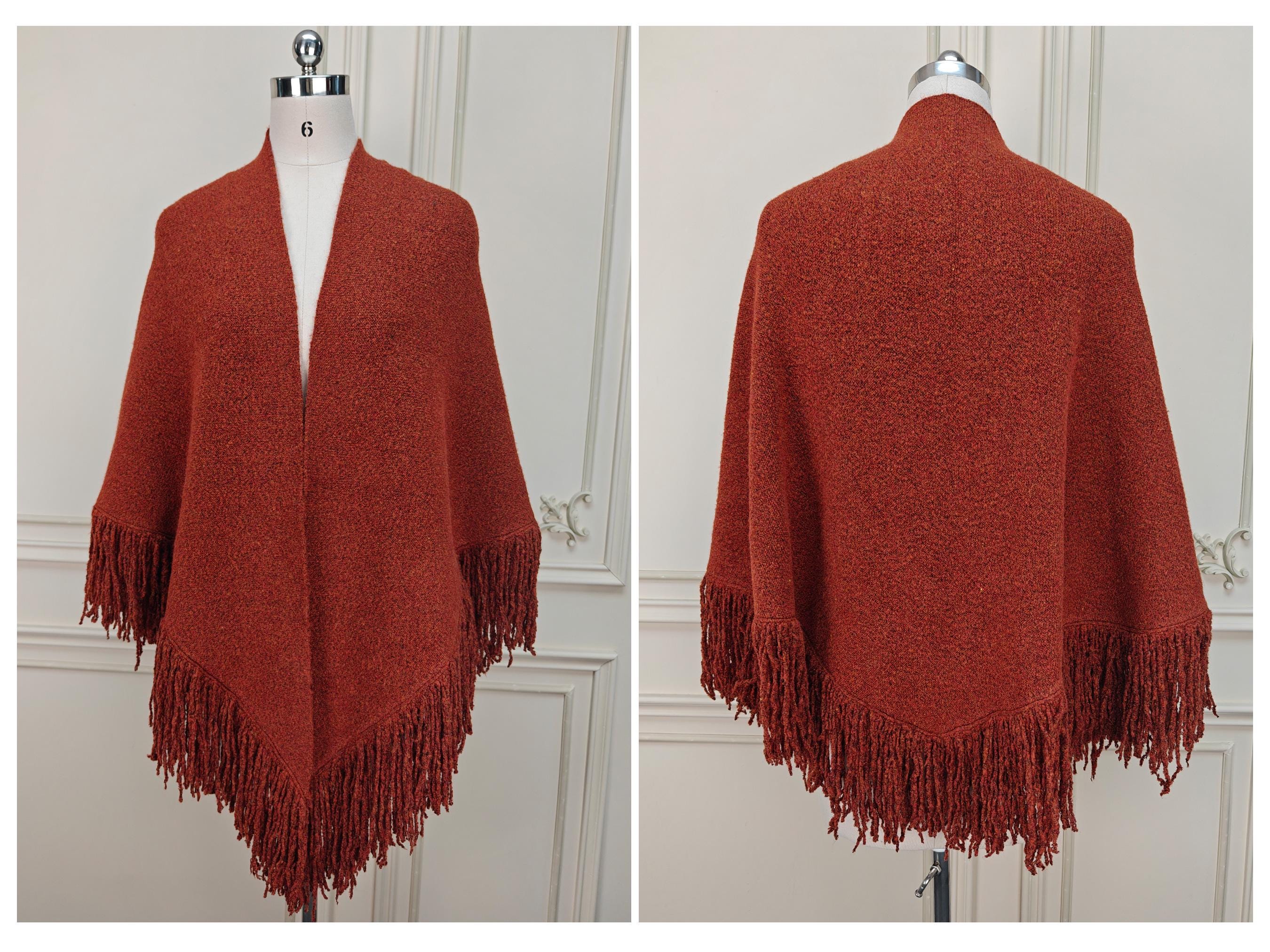 Shawl Warp Wool Blend Knitted Fringed Evening Wrap Red Triangle Thick Shawl Winter Wedding Shawl Bridal Cover Up