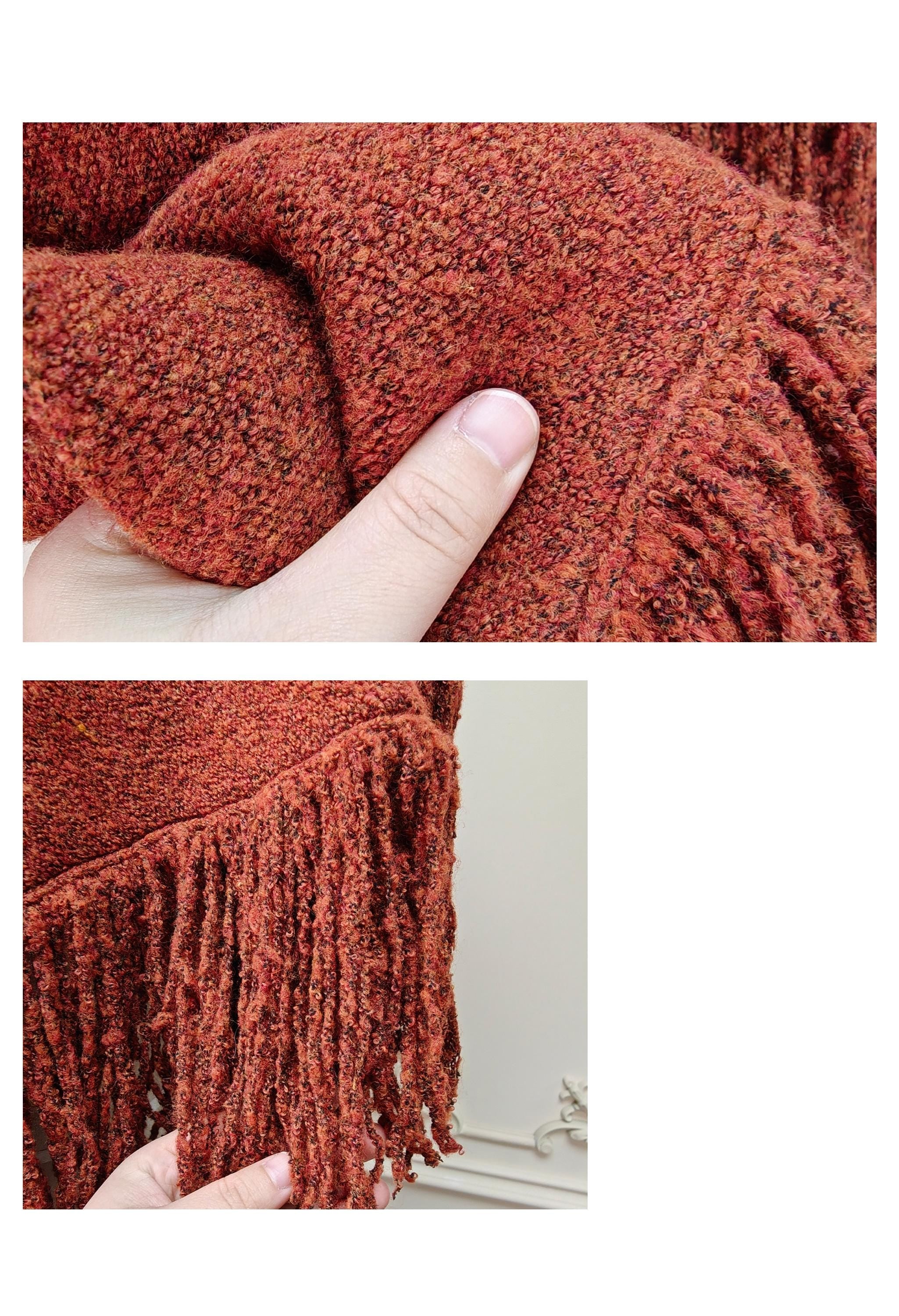 Shawl Warp Wool Blend Knitted Fringed Evening Wrap Red Triangle Thick Shawl Winter Wedding Shawl Bridal Cover Up