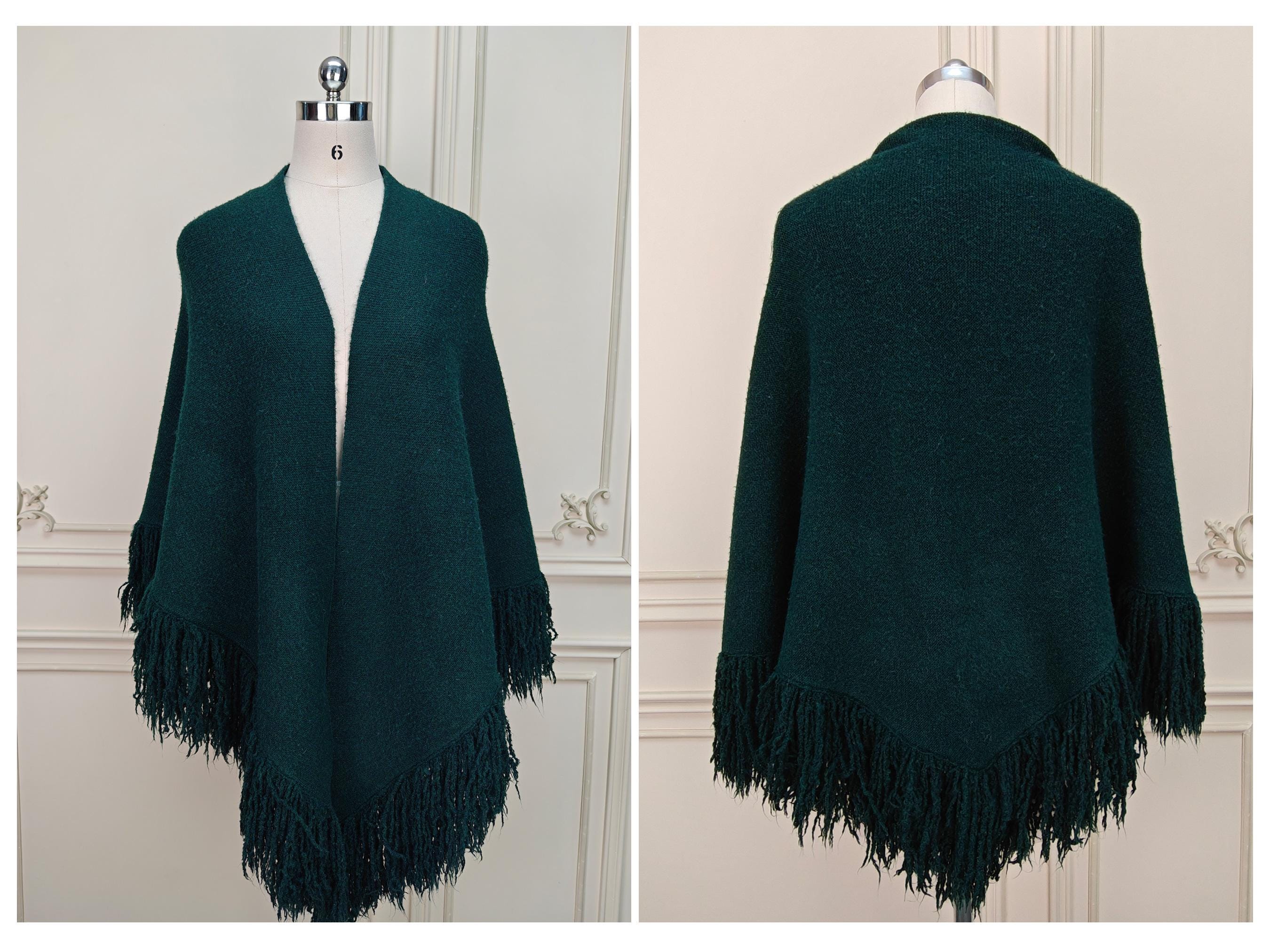 Shawl Warp Wool Blend Knitted Fringed Evening Wrap Green Triangle Thick Shawl Winter Wedding Shawl Bridal Cover Up