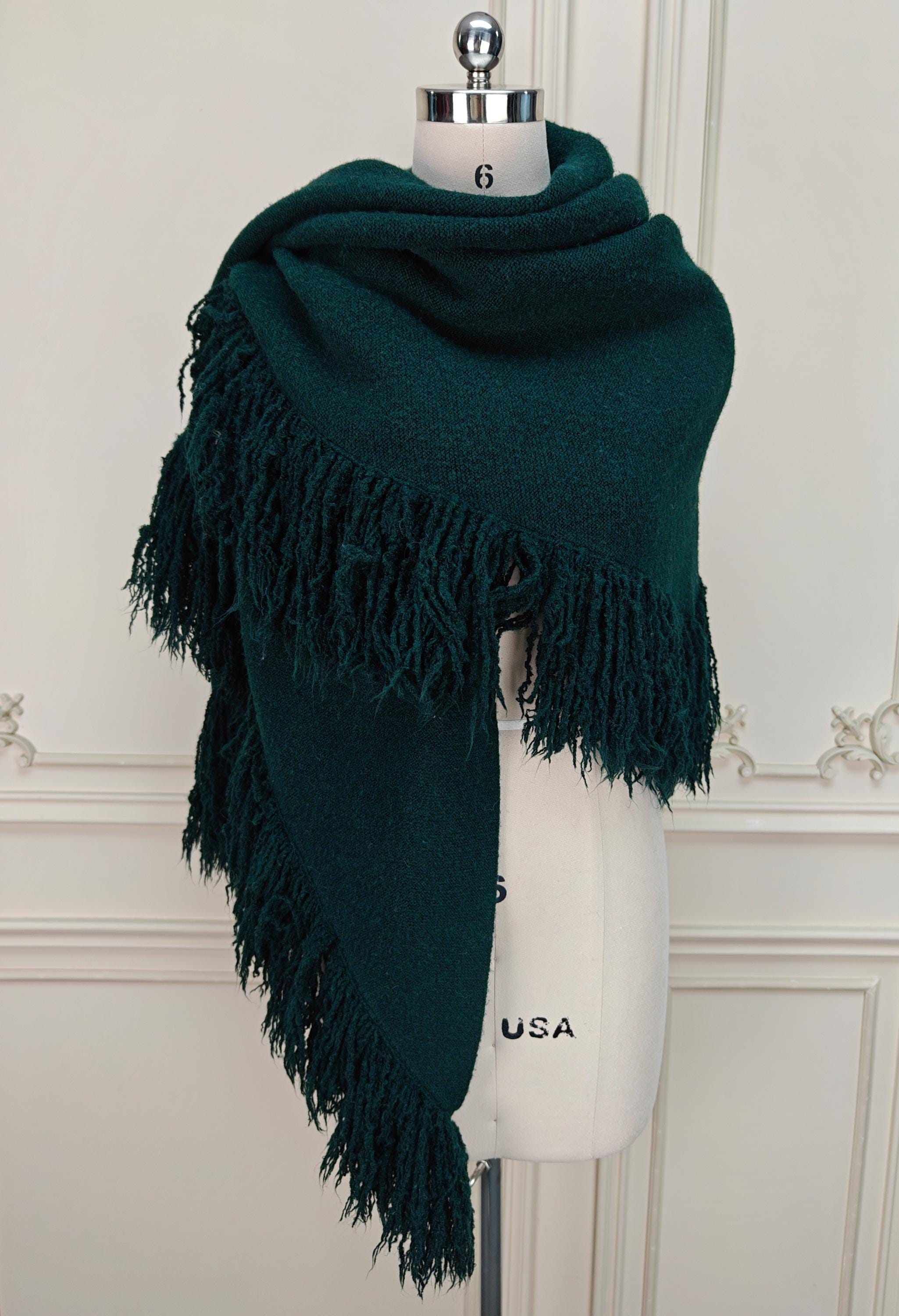Shawl Warp Wool Blend Knitted Fringed Evening Wrap Green Triangle Thick Shawl Winter Wedding Shawl Bridal Cover Up