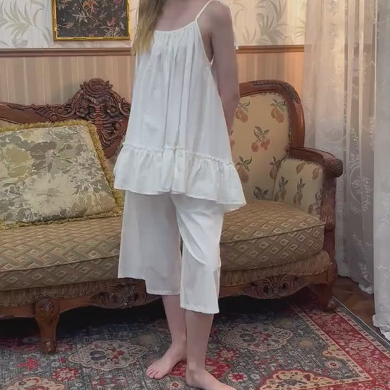 Nightgown Cotton for Women Victorian White Lingerie Sleepwear Ruffled Medieval Sleeveless nightgown plus size Pajama