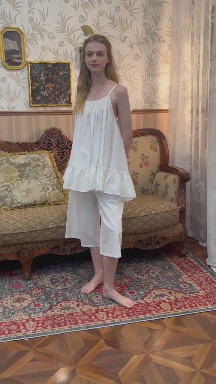 Nightgown Cotton for Women Victorian White Lingerie Sleepwear Ruffled Medieval Sleeveless nightgown plus size Pajama